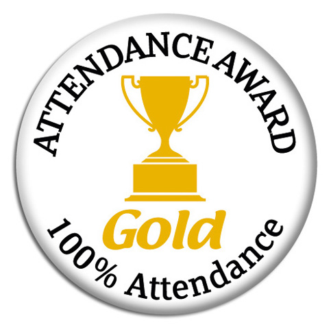 100% ATTENDANCE Button Badge - gold